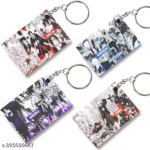 (Pack of 4) Mix Anime Printed Keychain For Bike, Scotty, Car, Acrylic Keyholder