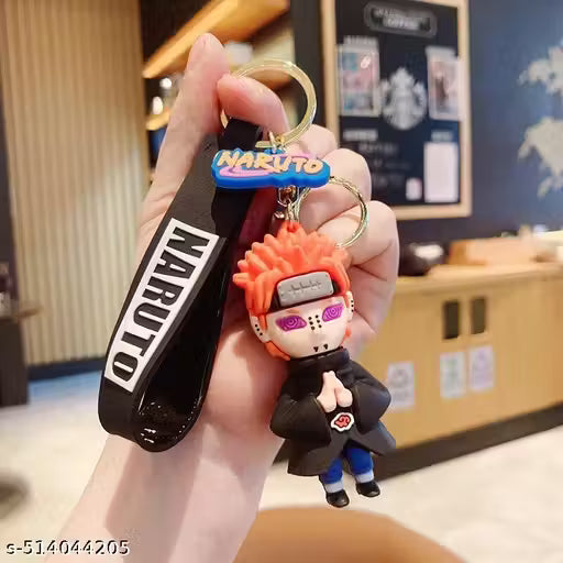 Naruto Anime Pain Nagato Character Keychain with Black Strap Tag, Collectible Figurine