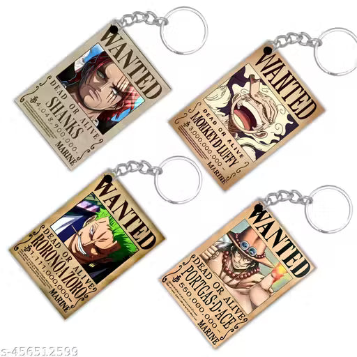 One Piece Anime Printed Acrylic Keychains | Pack of 4 |
